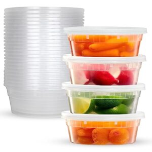 supreme select deli plastic storage containers with lids [24 pack] 8 oz - reusable food containers for home & business- microwavable & freezer friendly- dishwasher safe - secure & tight fitting covers