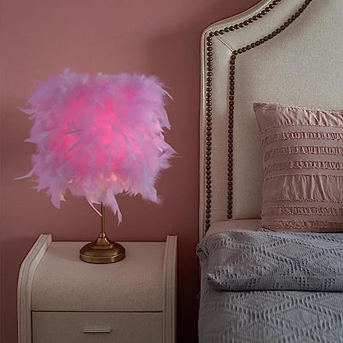 Gralara Feather Lampshade Minimalist Lamp Shade for Table Lamp, Wedding, Coffee Shop, Pink S