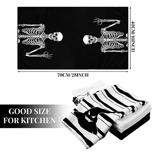 Preboun 8 Pcs Halloween Kitchen Towel Gothic Kitchen Dish Towels 16 x 28 Inch Fiber Absorbent Towel Skull Tea Towel for Halloween Kitchen Decoration Accessories