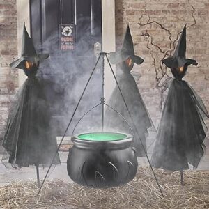 halloween decorations outdoor - large cauldron halloween decor on tripod with timer lights - plastic cauldron witch halloween decorations for porch yard lawn outside