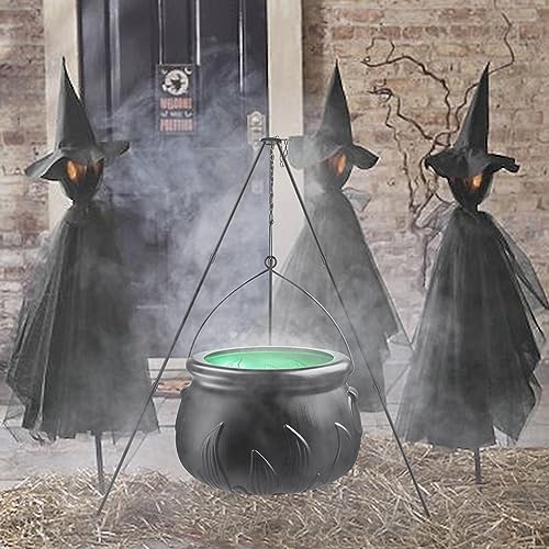 Halloween Decorations Outdoor - Large Cauldron Halloween Decor on Tripod with Timer Lights - Plastic Cauldron Witch Halloween Decorations for Porch Yard Lawn Outside