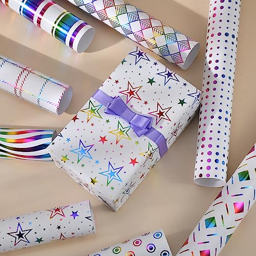Birthday Wrapping Paper Sheets, 8 Sheets Gift Wrapping Paper with 8 Different Colorful Designs for Birthday,Bridal Baby Shower, Weddings, Graduations, Christmas, Women, Men, Boy, Girls.