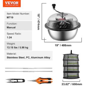 VEVOR Bud Leaf Trimmer with 19inch Trimming, SS Blades for Twisted Spin Cut Clear Visibility Dome, Foldable Herb Drying Rack and Hand Pruner, 19" Manual Bowl-Shape