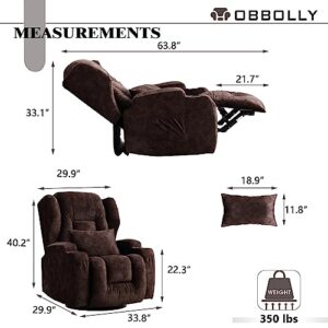 OBBOLLY Swivel Rocker Recliner Chair - Manual Glider Rocking Recliner Chair, Wingback Design 360° Swivel Lounge Chair with Lumbar Pillow, Cup Holders, Side Pockets for Living Room, Velvet, Brown