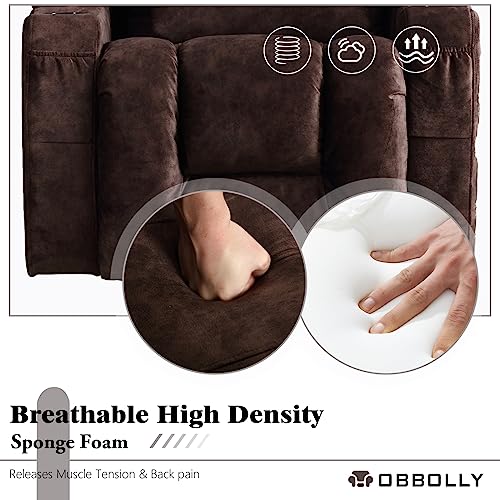 OBBOLLY Swivel Rocker Recliner Chair - Manual Glider Rocking Recliner Chair, Wingback Design 360° Swivel Lounge Chair with Lumbar Pillow, Cup Holders, Side Pockets for Living Room, Velvet, Brown