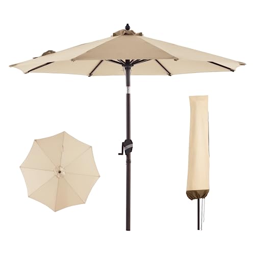 BLUU Pro 11 FT Outdoor Patio Umbrella with COVER, 5-YEAR Fade-Resistant Aluminum Outdoor Market Table Umbrella with Push Button Tilt, for Pool, Deck, Garden and Lawn (Beige)