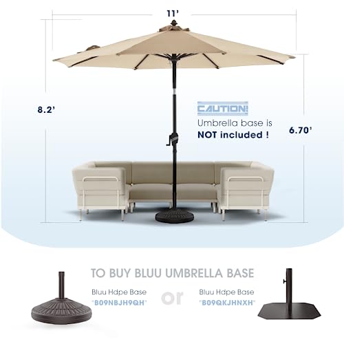 BLUU Pro 11 FT Outdoor Patio Umbrella with COVER, 5-YEAR Fade-Resistant Aluminum Outdoor Market Table Umbrella with Push Button Tilt, for Pool, Deck, Garden and Lawn (Beige)