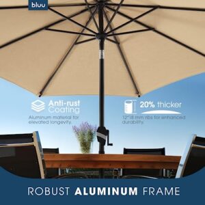 BLUU Pro 11 FT Outdoor Patio Umbrella with COVER, 5-YEAR Fade-Resistant Aluminum Outdoor Market Table Umbrella with Push Button Tilt, for Pool, Deck, Garden and Lawn (Beige)