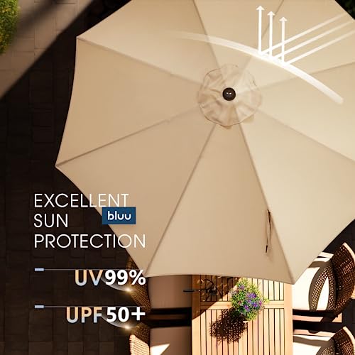 BLUU Pro 11 FT Outdoor Patio Umbrella with COVER, 5-YEAR Fade-Resistant Aluminum Outdoor Market Table Umbrella with Push Button Tilt, for Pool, Deck, Garden and Lawn (Beige)