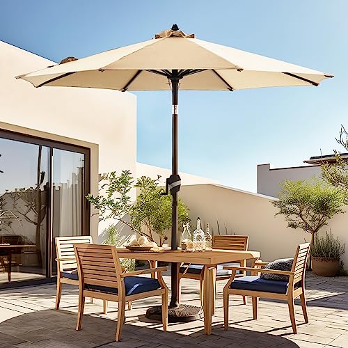 BLUU Pro 11 FT Outdoor Patio Umbrella with COVER, 5-YEAR Fade-Resistant Aluminum Outdoor Market Table Umbrella with Push Button Tilt, for Pool, Deck, Garden and Lawn (Beige)