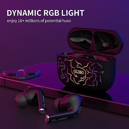 CLAOX Flash Wireless Earbuds, Active Noise Cancelling, Bluetooth Earbuds with Microphone, RGB Light Charging Case, IPX6 Waterproof, USB-C Fast Charge, 80Hrs Battery Life, for Gaming Sport & Work