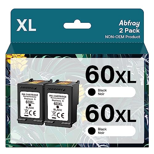 60XL Black Ink Cartridge High Yield Compatible for HP 60 XL Ink Work with HP PhotoSmart C4780 C4680 C4795 C4640 D110 D110a Deskjet F4480 F4440 F2430 Envy 110 120 111 Printer Remanufactured (2 Pack)