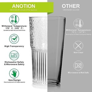 ANOTION Glass Cups with Lids and Straws 22oz - Coffee Cups Drinking Glasses Iced Coffee Cup Smoothie Cup Glass Tumbler Water Glasses Ribbed Glassware Clear Cups Travel Coffee Mug Glasses Drinking Set