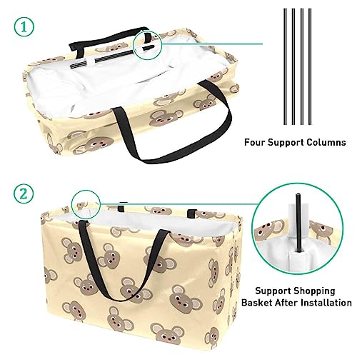 Funny Animal Print Large Capacity Laundry Organizer Tote Bag - Reusable and Foldable Oxford Cloth Shopping Bags