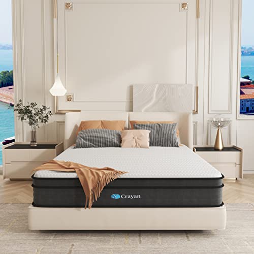 Crayan Queen Mattress, 12 Inch Memory Foam Mattress Queen Size, Hybrid Mattress in a Box with Individual Pocket Spring for Motion Isolation & Silent Sleep, Pressure Relief, CertiPUR-US