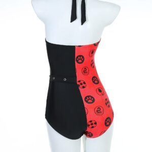 Miraculous Women's Ladybug and Lady Noir Beach Halter One Piece Swimsuit Bathing Suit (as1, Alpha, x_l, Regular, Regular, Black and Red)