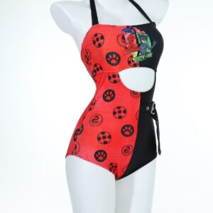 Miraculous Women's Ladybug and Lady Noir Beach Halter One Piece Swimsuit Bathing Suit (as1, Alpha, x_l, Regular, Regular, Black and Red)