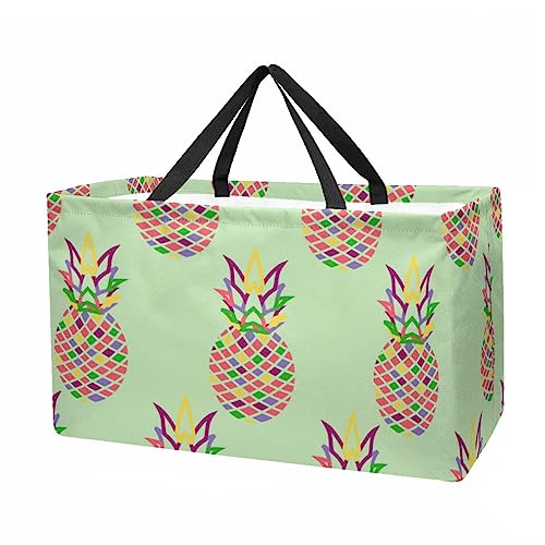 Pineapple Full Print Large Capacity Laundry Organizer Tote Bag - Reusable and Foldable Oxford Cloth Shopping Bags