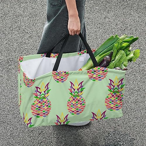 Pineapple Full Print Large Capacity Laundry Organizer Tote Bag - Reusable and Foldable Oxford Cloth Shopping Bags