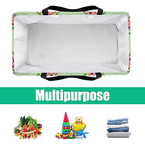 Pineapple Full Print Large Capacity Laundry Organizer Tote Bag - Reusable and Foldable Oxford Cloth Shopping Bags