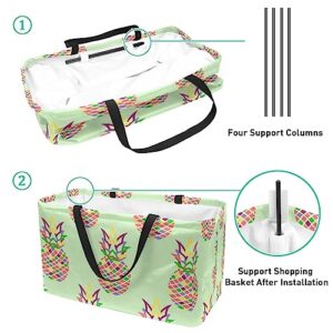 Pineapple Full Print Large Capacity Laundry Organizer Tote Bag - Reusable and Foldable Oxford Cloth Shopping Bags