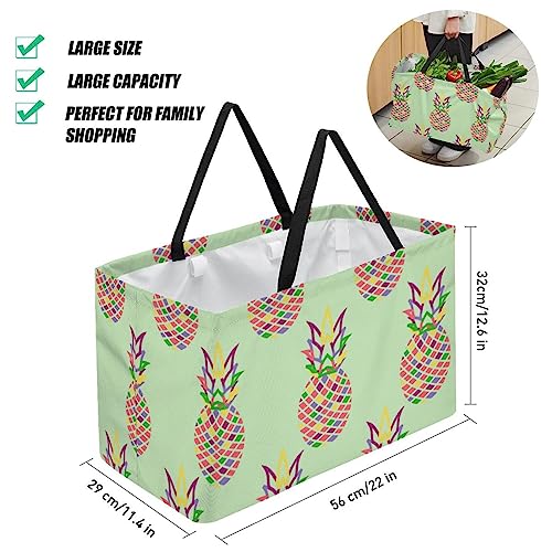 Pineapple Full Print Large Capacity Laundry Organizer Tote Bag - Reusable and Foldable Oxford Cloth Shopping Bags