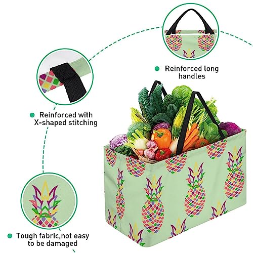 Pineapple Full Print Large Capacity Laundry Organizer Tote Bag - Reusable and Foldable Oxford Cloth Shopping Bags