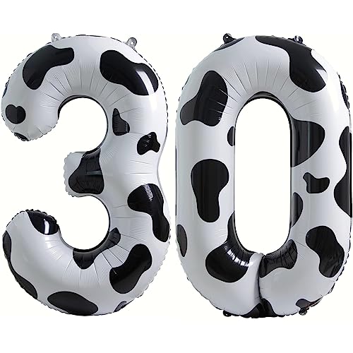 BueiMa 40 Inch 30th Giant Cow Print Number Balloons,Birthday/Party balloons (Cow Print Number 30)