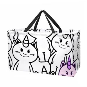 Cartoon Unicorn Full Print Large Capacity Laundry Organizer Tote Bag - Reusable and Foldable Oxford Cloth Shopping Bags