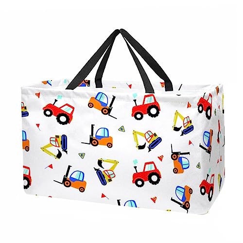 Cartoon Vehicle Full Print Large Capacity Laundry Organizer Tote Bag - Reusable and Foldable Oxford Cloth Shopping Bags