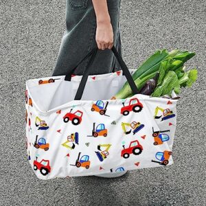 Cartoon Vehicle Full Print Large Capacity Laundry Organizer Tote Bag - Reusable and Foldable Oxford Cloth Shopping Bags