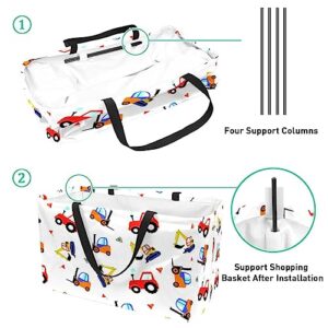 Cartoon Vehicle Full Print Large Capacity Laundry Organizer Tote Bag - Reusable and Foldable Oxford Cloth Shopping Bags