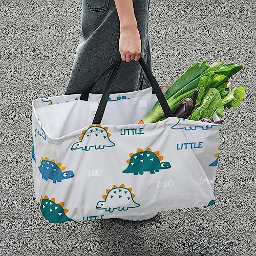 Dinosaur Full Print Large Capacity Laundry Organizer Tote Bag - Reusable and Foldable Oxford Cloth Shopping Bags