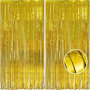malanku 2 pack gold fringe curtain backdrop party decorations - 3.3 x 8.2ft gold foil curtain tinsel backdrop photo backdrops for birthday new year graduation bachelorette retirement party decorations