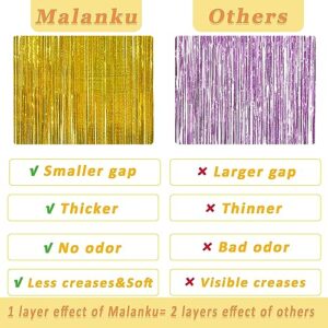 MALANKU 2 Pack Gold Fringe Curtain Backdrop Party Decorations - 3.3 x 8.2ft Gold Foil Curtain Tinsel Backdrop Photo Backdrops for Birthday New Year Graduation Bachelorette Retirement Party Decorations