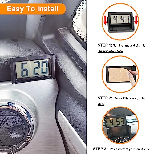 USTOPF1T Car Dashboard Digital Clock with Extra Large LCD Time and Display Date, Self-Adhesive Mini Electronic Clock with Bracket Holder, Suitable for Car Accessories, Desk, Home, Office