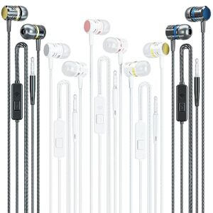 earbuds wired with microphone 5 pack, noise isolating in-ear headphones, earphones with powerful heavy bass stereo, high definition compatible with android, ipad, laptops, mp3 most 3.5mm jack