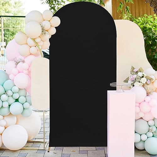 Spandex Wedding Arch Cover Black Stretch Chiara Backdrop Stand Cover 5 ft by 2.1ft Arch Backdrop Covers for Round Top Arch Wall Backdrop Bridal Shower Ceremony Birthday Decor Fitted Backdrop Fabric