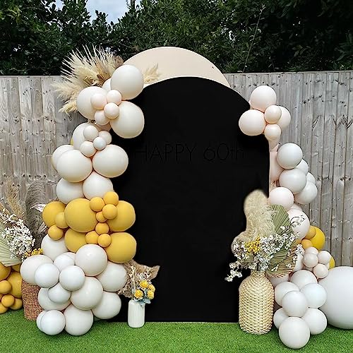 Spandex Wedding Arch Cover Black Stretch Chiara Backdrop Stand Cover 5 ft by 2.1ft Arch Backdrop Covers for Round Top Arch Wall Backdrop Bridal Shower Ceremony Birthday Decor Fitted Backdrop Fabric