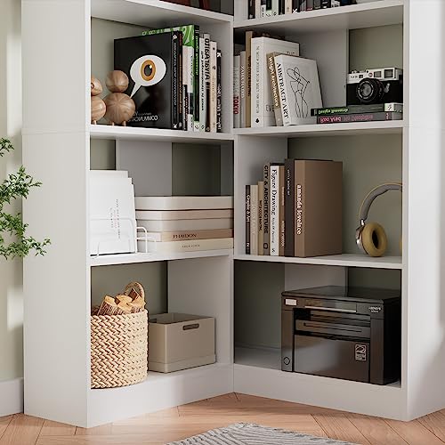 Cozy Castle 78" Tall Corner Bookcase,5 Tier Corner Bookshelf with L Shaped Design, Modern Display Corner Shelves for Living Room, Bedroom and Office, White