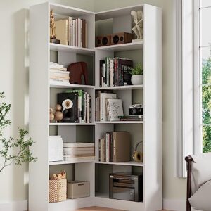 Cozy Castle 78" Tall Corner Bookcase,5 Tier Corner Bookshelf with L Shaped Design, Modern Display Corner Shelves for Living Room, Bedroom and Office, White