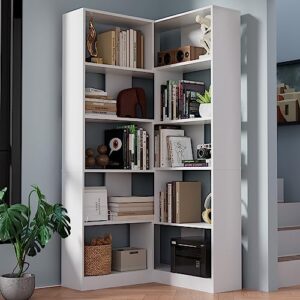 Cozy Castle 78" Tall Corner Bookcase,5 Tier Corner Bookshelf with L Shaped Design, Modern Display Corner Shelves for Living Room, Bedroom and Office, White