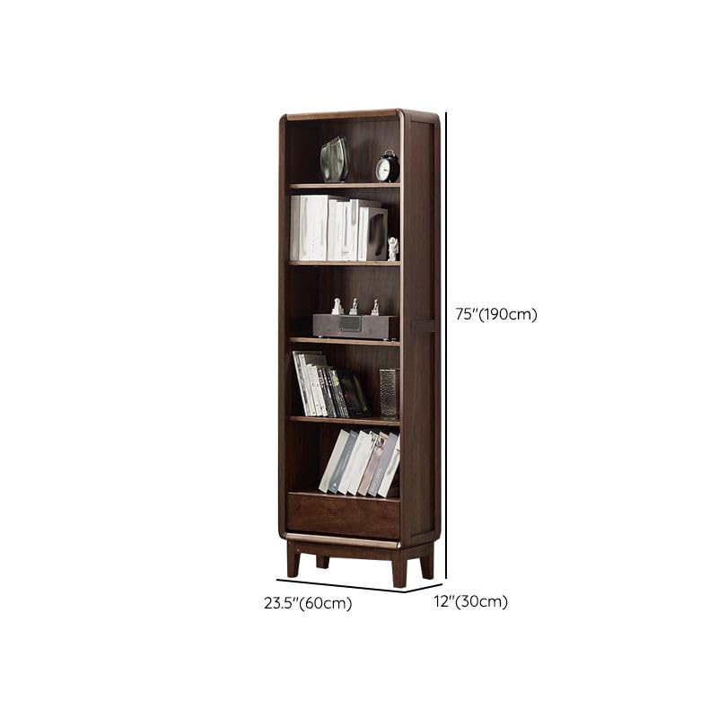 KWOKING Modern Closed Back Bookshelf Standard Solid Wood Bookcase with Drawers Black Walnut Bookcase Study Shelf Office Layered Storage Cabinet Floor-to-Ceiling Bookcase Brown 24" L x 12" W x 75" H