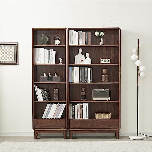 KWOKING Modern Closed Back Bookshelf Standard Solid Wood Bookcase with Drawers Black Walnut Bookcase Study Shelf Office Layered Storage Cabinet Floor-to-Ceiling Bookcase Brown 24" L x 12" W x 75" H