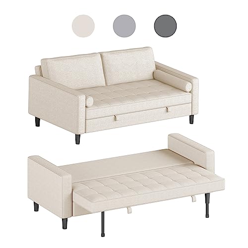 BALUS Convertible Sofa Bed, Upholstered Loveseat Futon Sofa Bed, Reversible Sleeper Sofa Bed with Cushion, Linen Fabric 2 in1 Pull Out Couch Bed for Living Room Apartment Office Bedroom Small Places