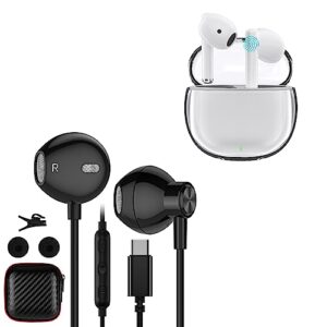 acaget wireless earbuds & type c android headphones, sport earphones touch control bluetooth headphone with over ear earhook, and wired usb c earphone for samsung galaxy s23 s22 s21 ultra pixel 7 pro