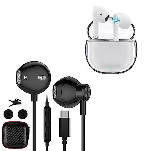 ACAGET Wireless Earbuds & Type C Android Headphones, Sport Earphones Touch Control Bluetooth Headphone with Over Ear Earhook, and Wired USB C Earphone for Samsung Galaxy S23 S22 S21 Ultra Pixel 7 Pro