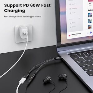 MOSWAG USB C to 3.5mm Headphone and Charger Adapter, 2-in-1 USB C to Aux Audio Jack Hi-Res DAC and Fast Charging Dongle Cable Compatible with Pixel 6 5,Galaxy S23 S22 S21 S20+Plus Note 20