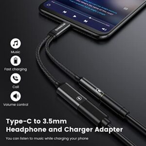 MOSWAG USB C to 3.5mm Headphone and Charger Adapter, 2-in-1 USB C to Aux Audio Jack Hi-Res DAC and Fast Charging Dongle Cable Compatible with Pixel 6 5,Galaxy S23 S22 S21 S20+Plus Note 20