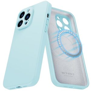 mcfance silicone magnetic case for iphone 14 pro magsafe silicone shockproof phone cover case with full camera protective, soft microfiber lining for iphone 14 pro 6.1 inch 2022, iceblue